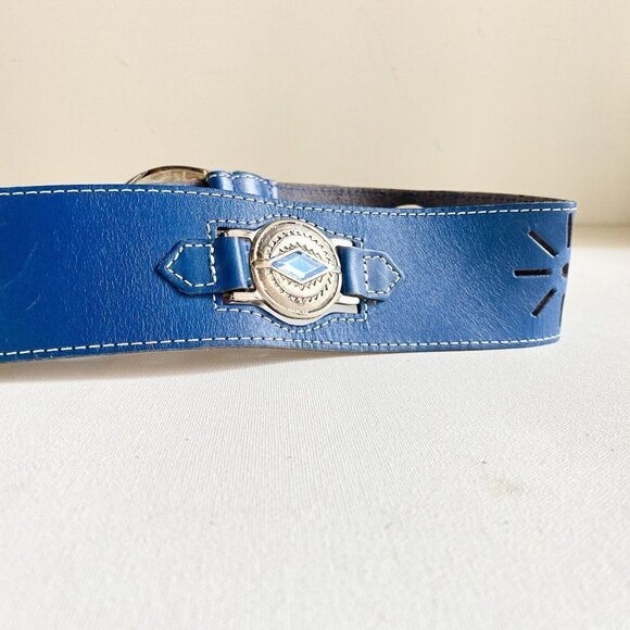 Vintage Leather Rhinestone Unique Western Wide Thick Boho Belt M - Picture 6 of 8